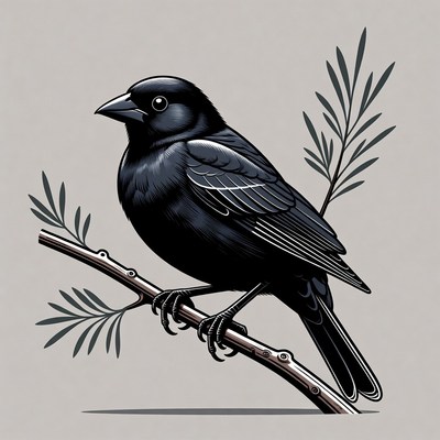 Black grackle perched on branch