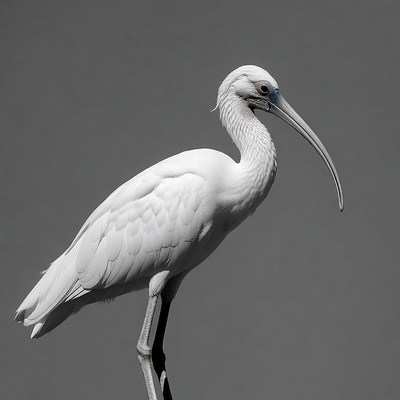 White Ibis standing on gray background