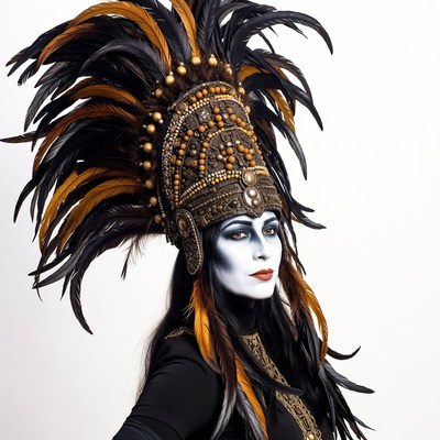 Woman in Aztec feather headdress