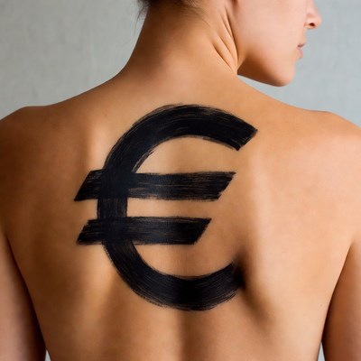 Woman with Euro tattoo on back
