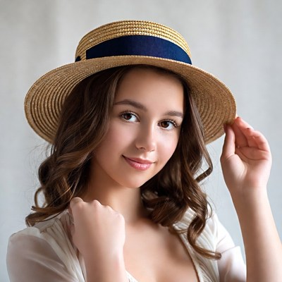 Young woman wearing straw hat