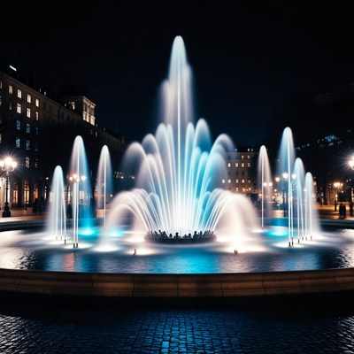 Illuminated Fountain at Night