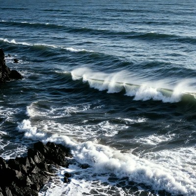 Ocean Waves Crashing on Rocks