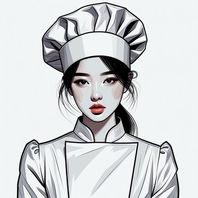 Asian woman wearing chef hat