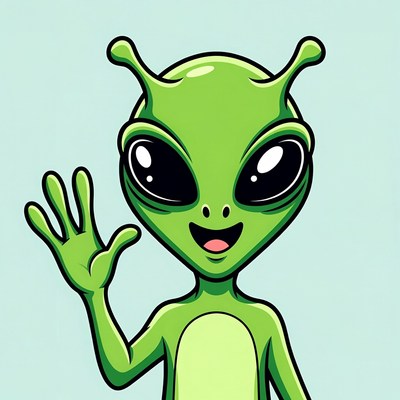 Cartoon green alien waving