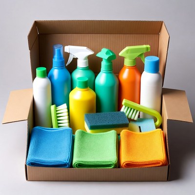Cleaning Supplies in Open Box