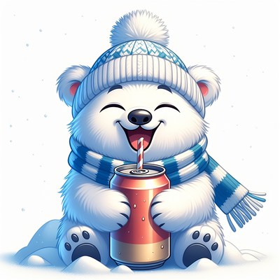 Cute polar bear drinking soda