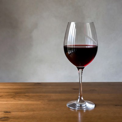 Red Wine Glass on Wooden Table