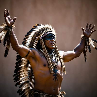 Indigenous man with feathered headdress
