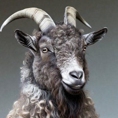 Closeup of curly-haired goat