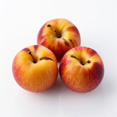 Three Fresh Nectarines on White Background