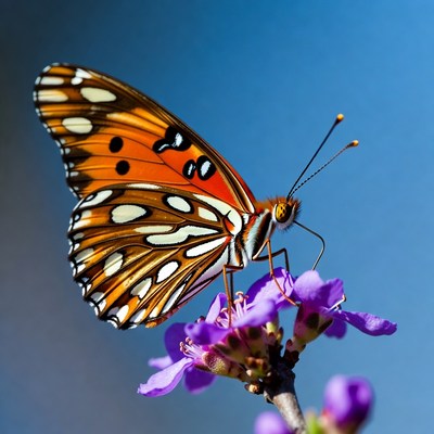 Orange butterfly on purple flowers