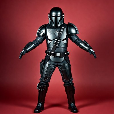 Mandalorian standing on red background