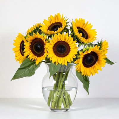 Sunflowers in Clear Glass Vase