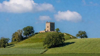 Medieval Tower on Grassy Hill
