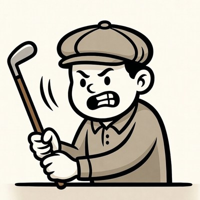 Angry man swinging golf club