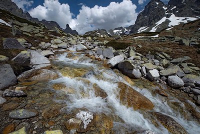 Mountain stream flowing over rocks