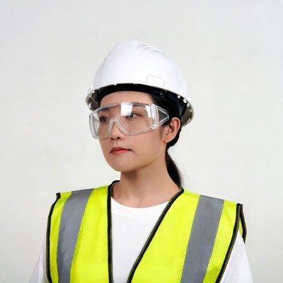 Asian woman in hard hat and safety vest