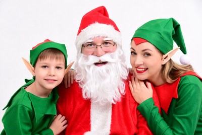 Santa with boy and girl elf