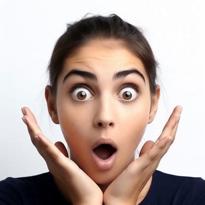 Surprised woman with wide eyes and open mouth