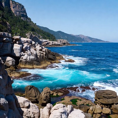 Rocky Coastline with Turquoise Waves