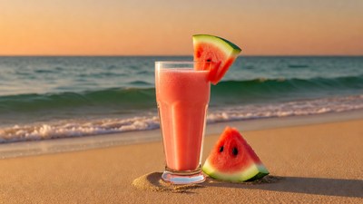 Watermelon Smoothie on Beach