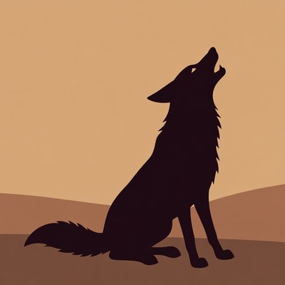Howling Wolf Silhouette on Desert