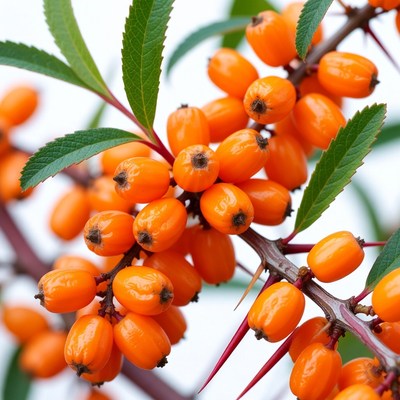 Sea Buckthorn Berries on Branch