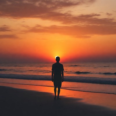 Silhouette man at sunset beach