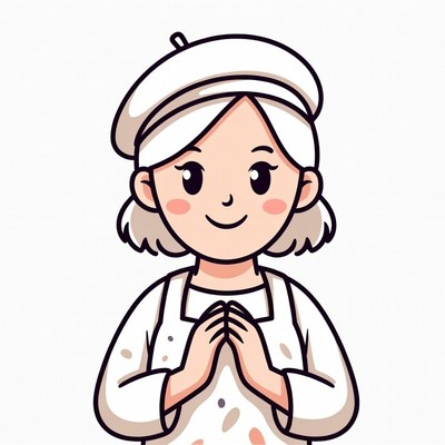 Smiling woman in beret and apron