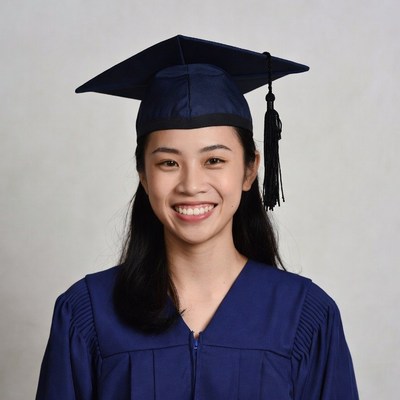 Asian woman in graduation gown