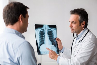 Doctor showing chest x-ray to patient