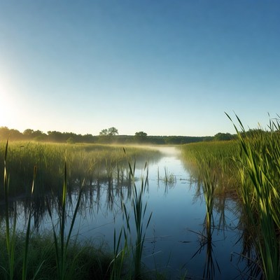 Marsh with Reeds and Calm Water
