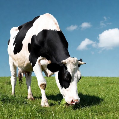 Holstein Cow Grazing in Green Field