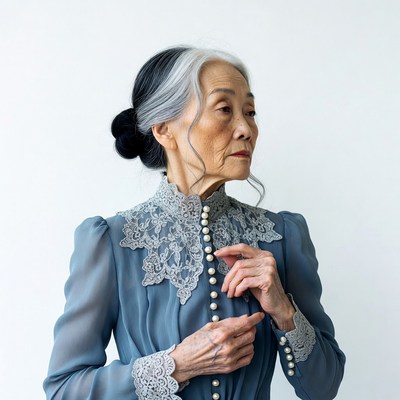 Elderly Asian woman in lace dress