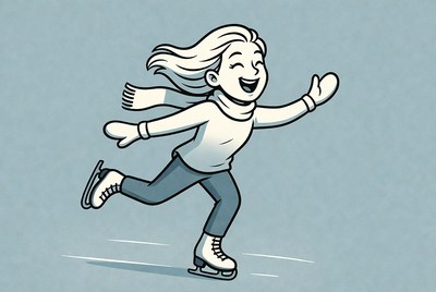 Blonde woman ice skating joyfully