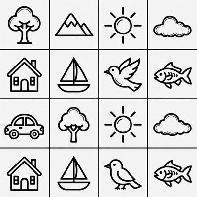 Line Drawing Nature Icons Set