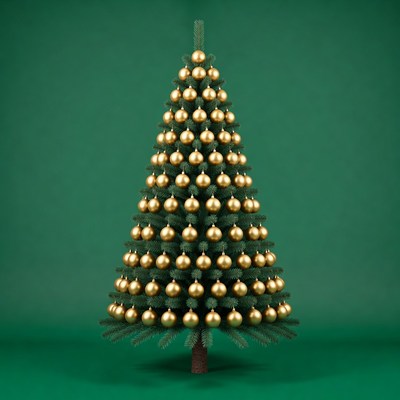 Gold Ornament Christmas Tree on Green Background