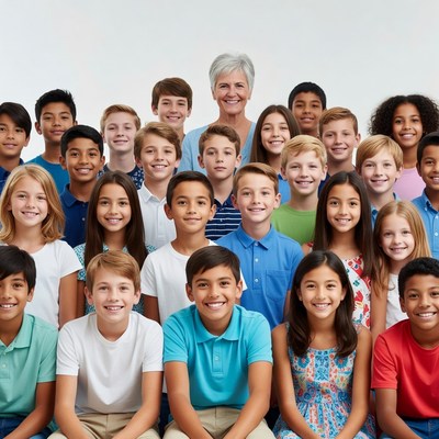 Diverse children group with teacher