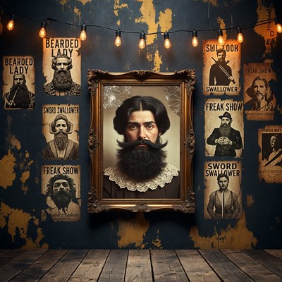Bearded Man in Freak Show Portrait