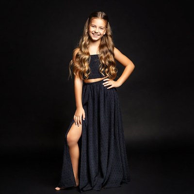 Girl in black slit dress