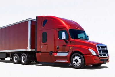 Red Semi Truck on White Background
