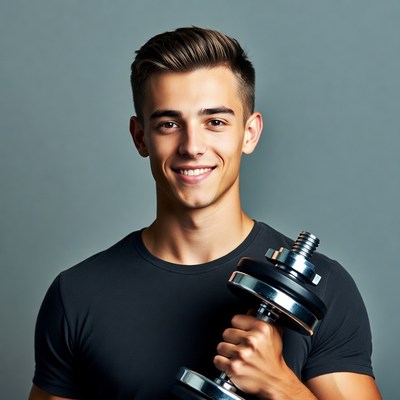 Young man holding dumbbell