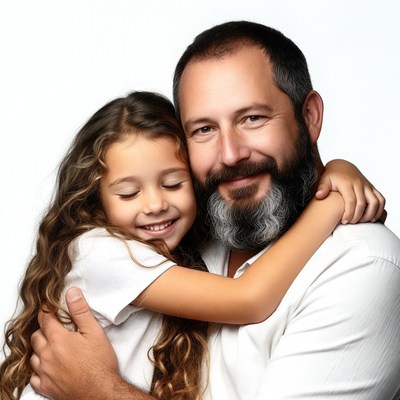Father hugging young daughter
