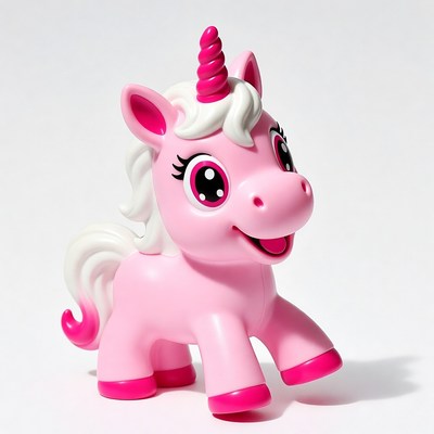 Pink unicorn toy on white background