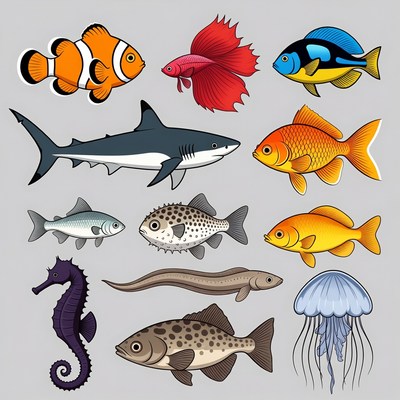 Colorful Cartoon Sea Creatures Illustration