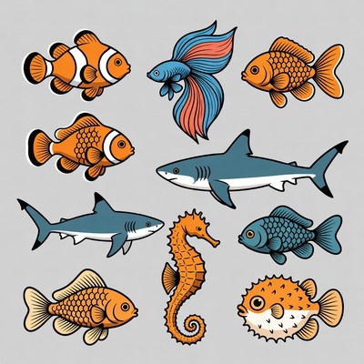 Colorful Cartoon Sea Creatures Illustration