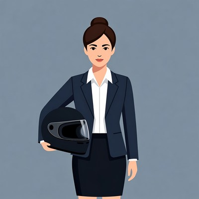 Asian woman holding motorcycle helmet