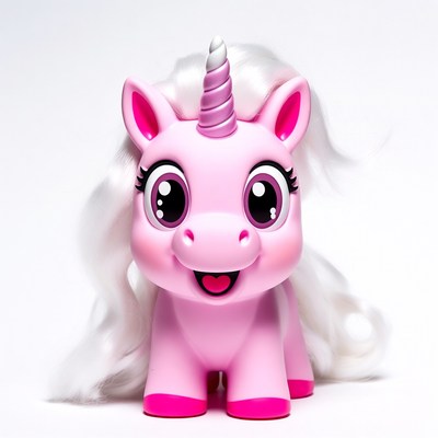 Pink unicorn toy with white mane