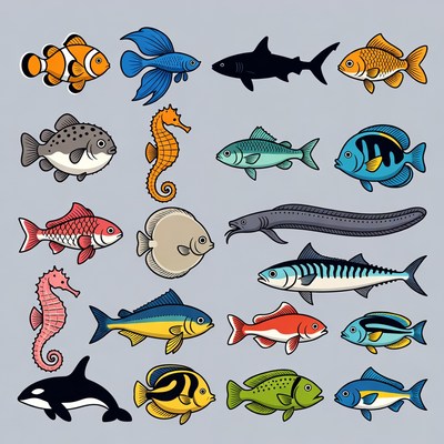 Colorful Cartoon Sea Creatures Collection